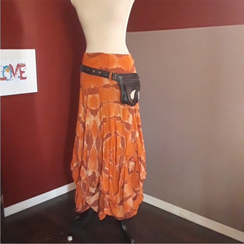 Solitaire Orange Tie-Dye Maxi Skirt with Belt